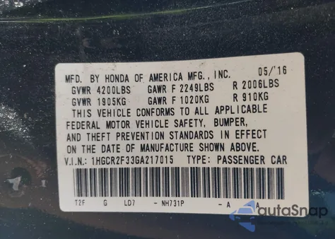 2016 Honda Accord Lx z USA, uszkodzony, nr VIN 1HGCR2F33GA217015